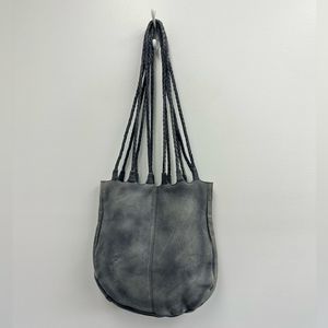 Latico Ginny Blue Distressed Leather Braided Rope Straps Shoulder Bag Tote